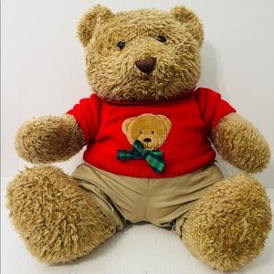 Vintage 1999 Brown Teddy Bear W/ Red Christmas Sweater Plush DGE Corp
